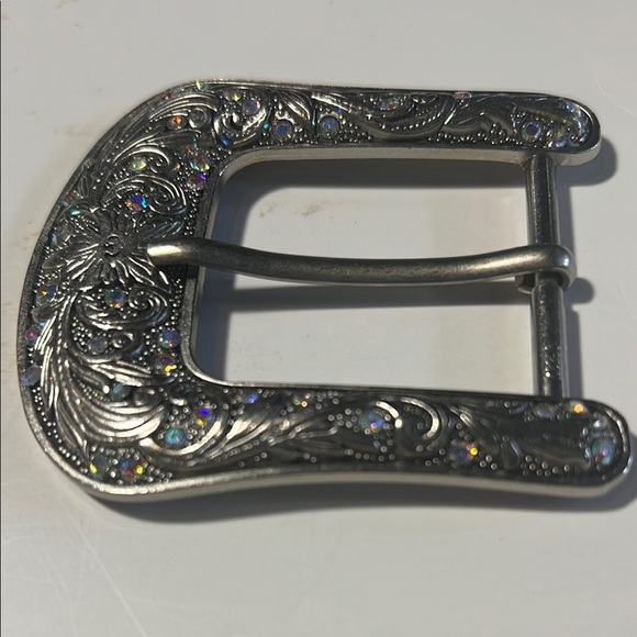 Silver Decorative Ladies Belt Buckle with Rhinestones. WA438 - Picture 4 of 6